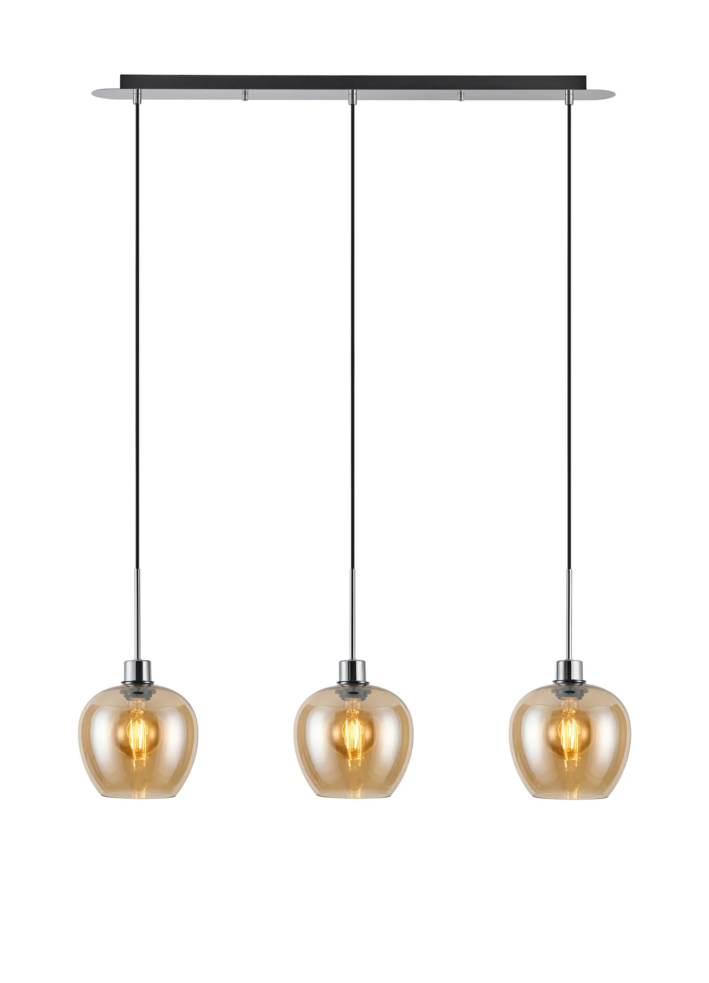 DK1308  Lori Linear Pendant, 3 Light Adjustable E27, Polished Chrome/Amber Wine Shades